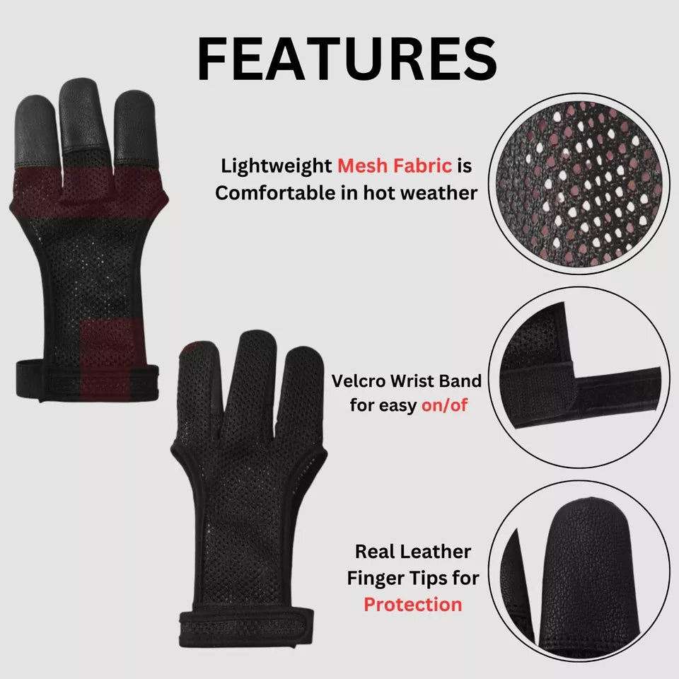 3 Finger Leather Glove Arrow Guard for Compound Bow Shooting Handmade