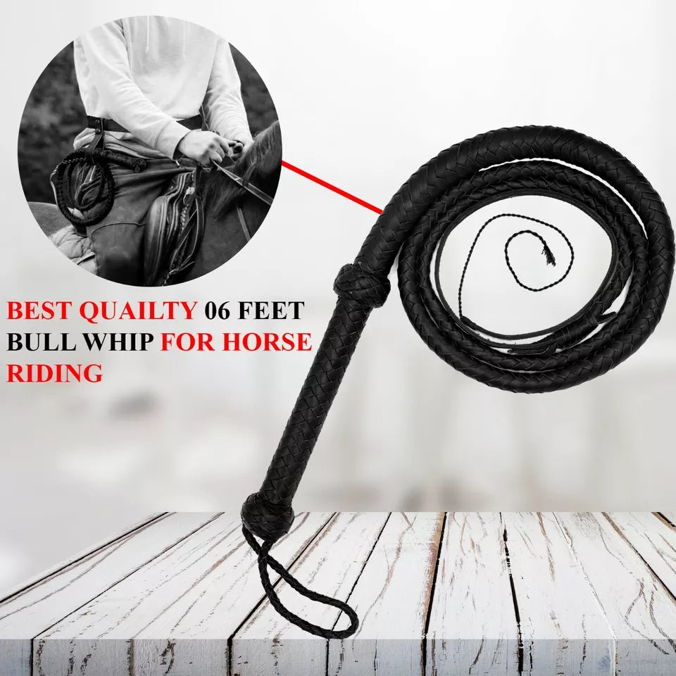 Indiana Jones 6 Feet Heavy Duty Cowhide Leather Bullwhip 12 Plaits Quality for Training Recreation