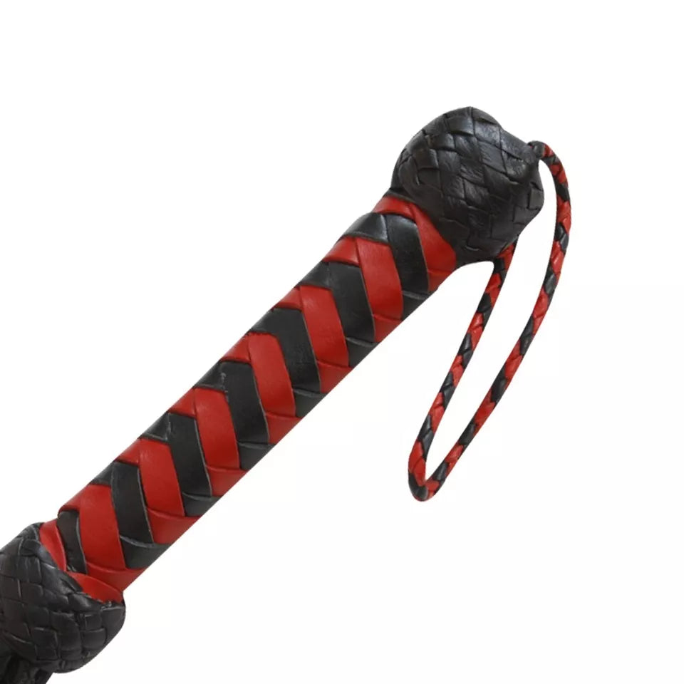 Cowhide Leather Braided Flogger with Handcrafted Red Roses Handmade
