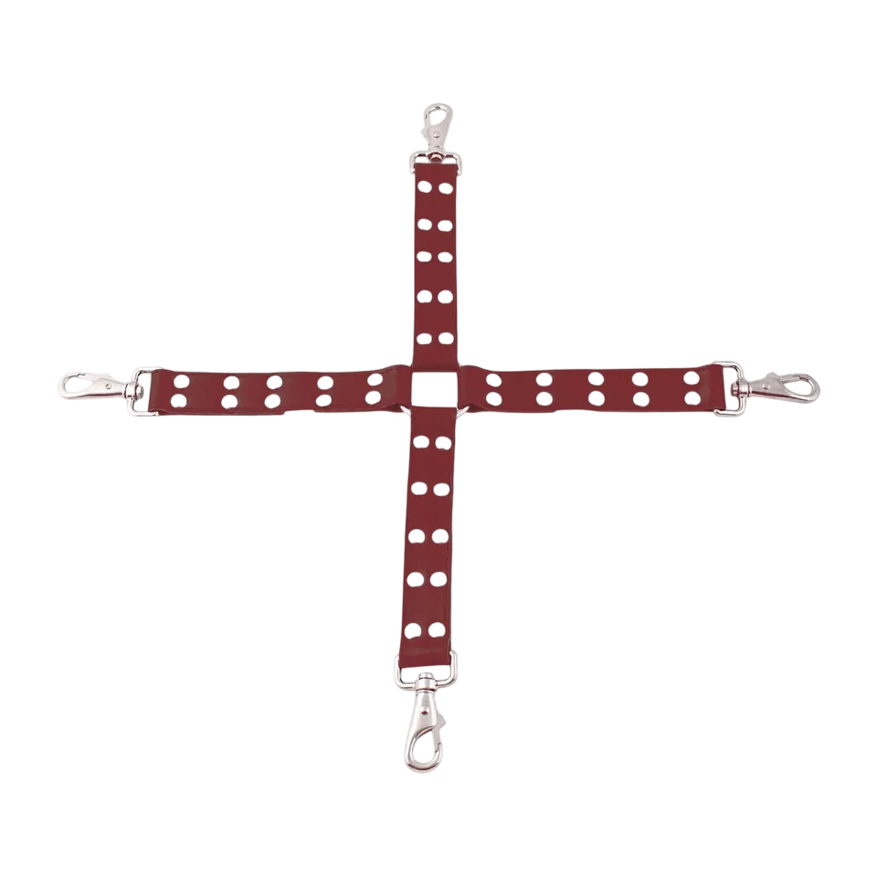 17 Genuine Cowhide Leather Hog Tie Four Way Pin Connector for BDSM Cuffs with Snap Clips