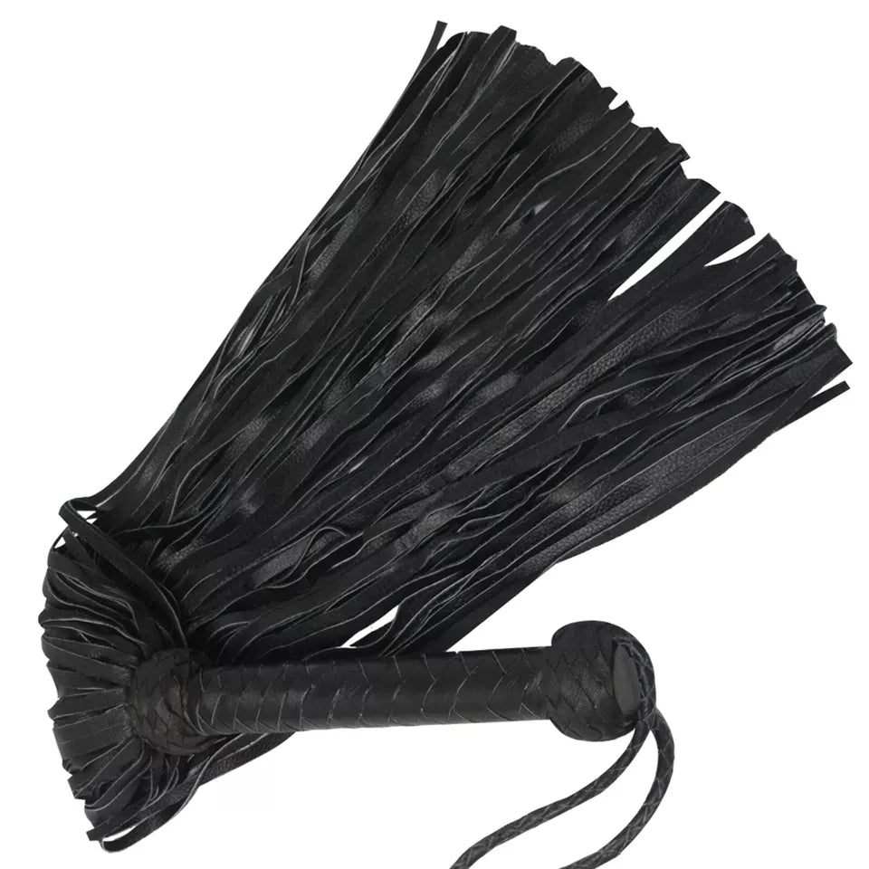 Heavy Duty Black Cowhide Leather Flogger Thuds Impact Whip Handmade