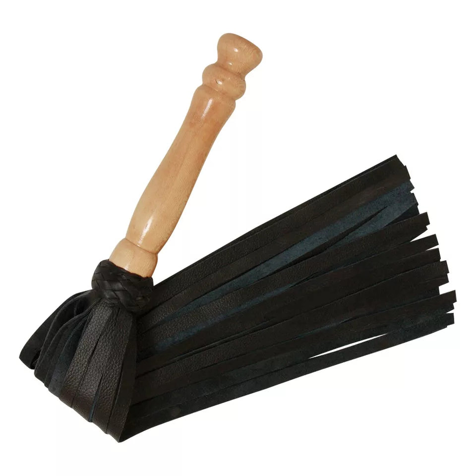 Black Cowhide Leather Flogger 25 Thick Tails for Deep Thud Impact