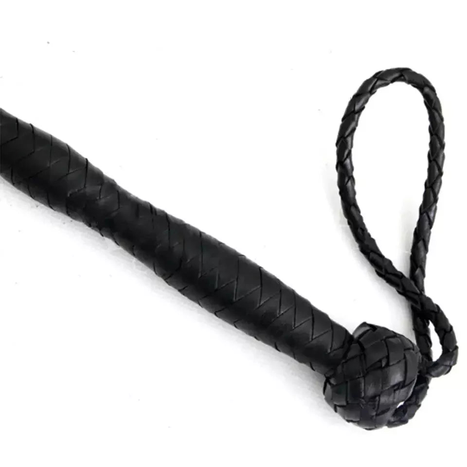 24" Black Leather Riding Crop Horse Whip with Non-Slip Grip & Flexible Slapper