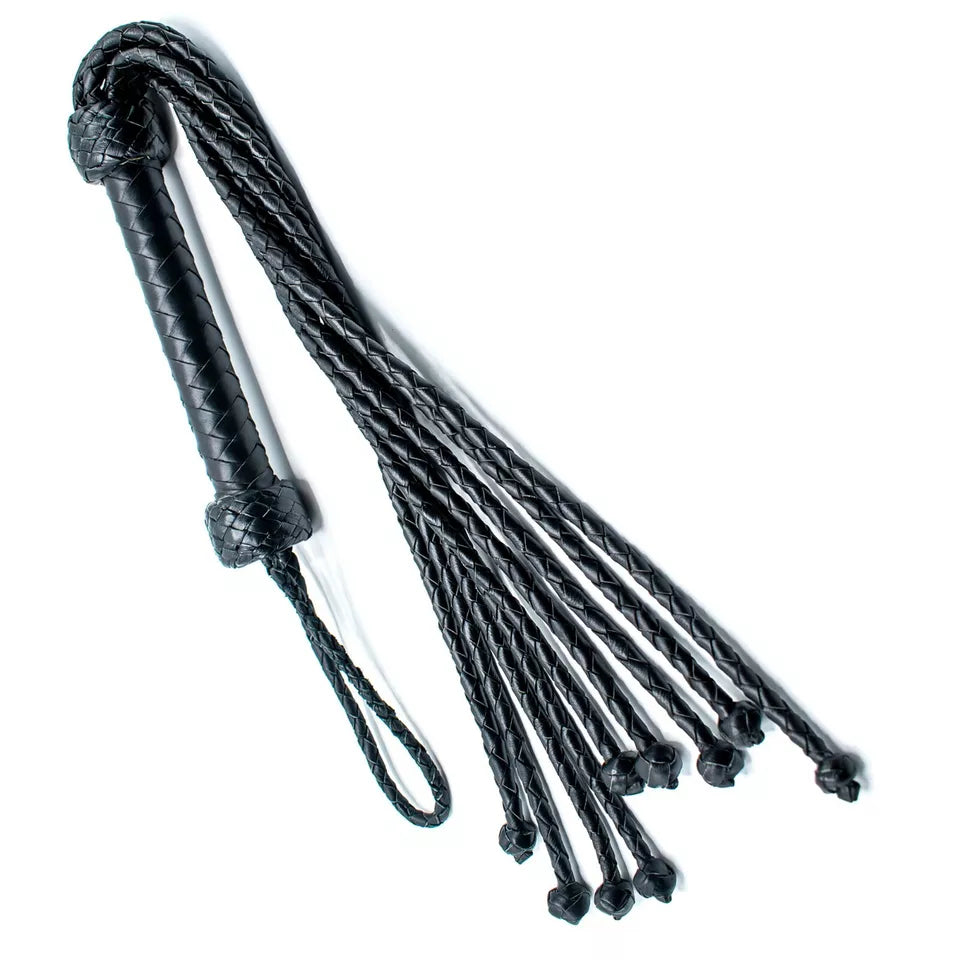 Handmade Genuine Cowhide Leather Flogger Braided Cat Nine Tails with Sturdy Handle