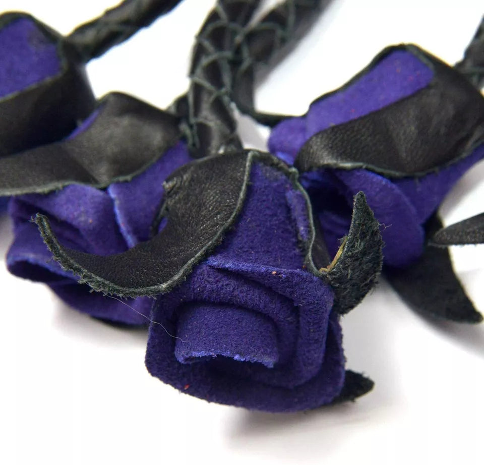 Purple Suede Leather Flogger 9 Rose Tail Heavy Duty Impact Whip Handmade
