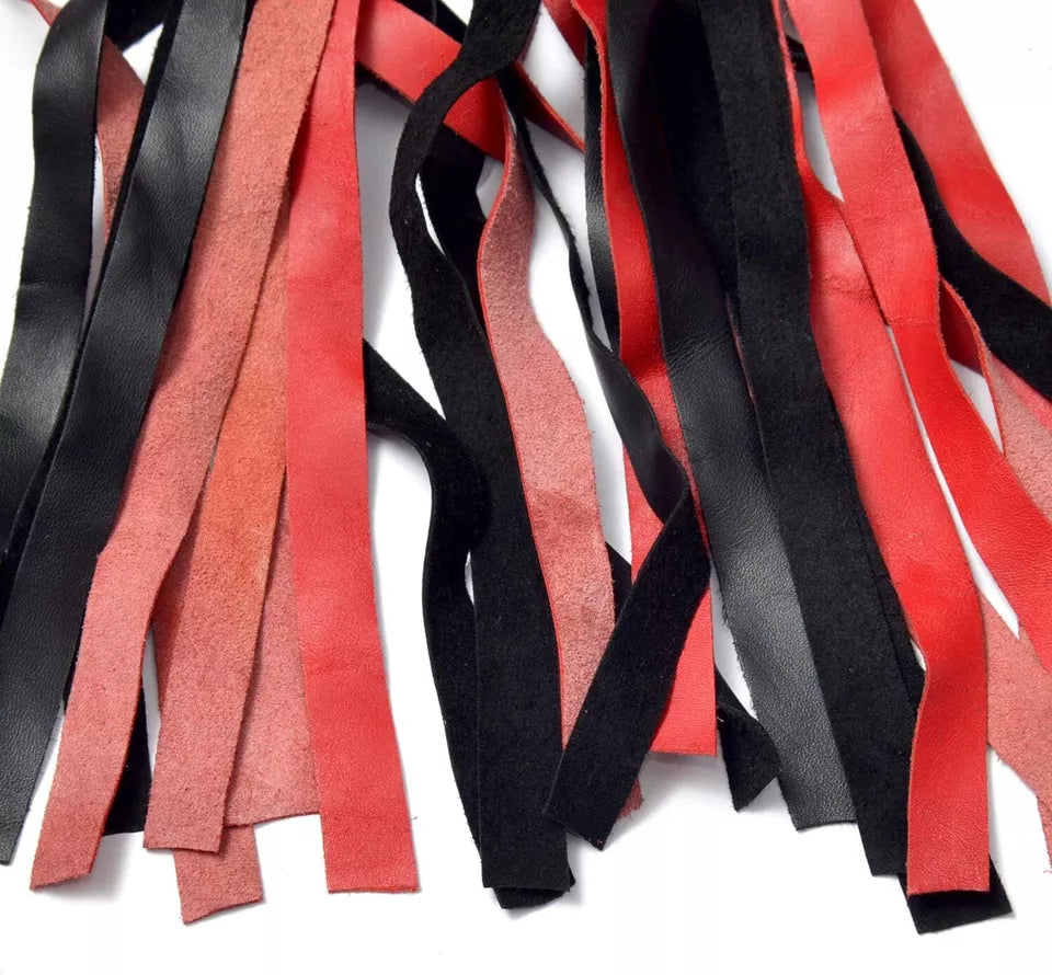Genuine Leather Horse Riding Whip Red & Black Cowhide Thick Crop for Outdoor Training & Racing