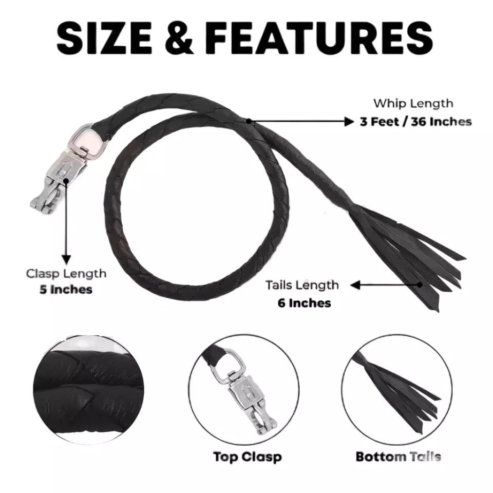 36 Genuine Leather Motorcycle Get Back Whip Black Handmade