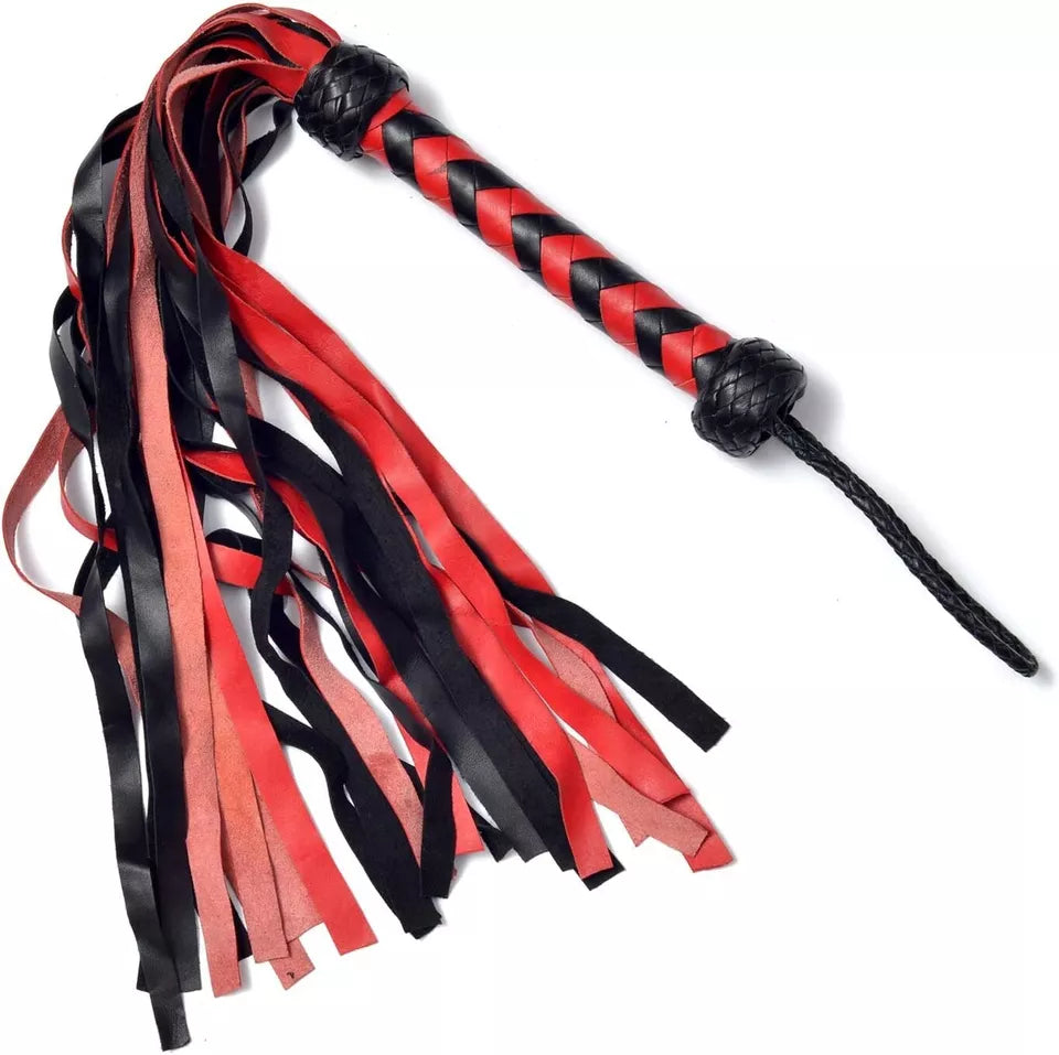 Genuine Leather Horse Riding Whip Red & Black Cowhide Thick Crop for Outdoor Training & Racing