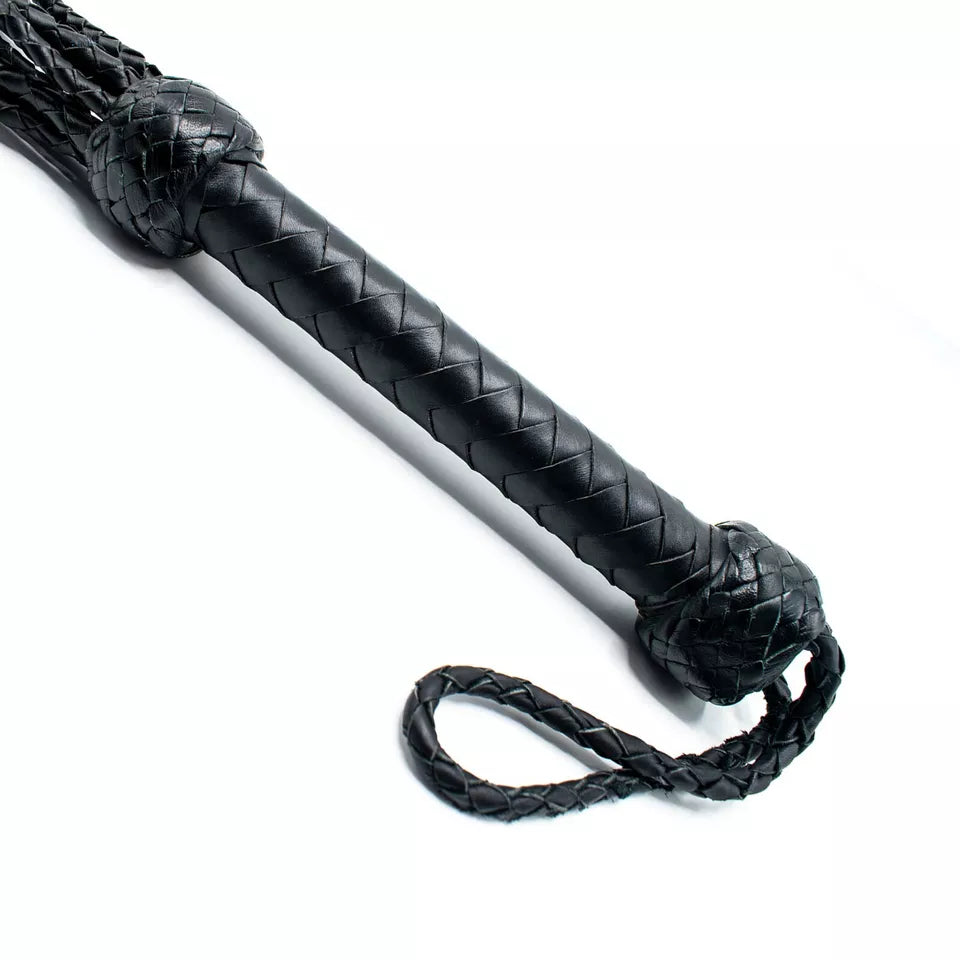 Handmade Genuine Cowhide Leather Flogger Braided Cat Nine Tails with Sturdy Handle