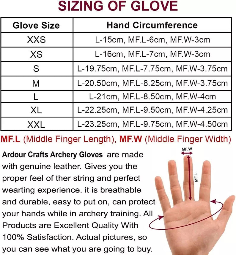 Handmade Leather Archery Glove Three Finger Traditional Shooting Glove