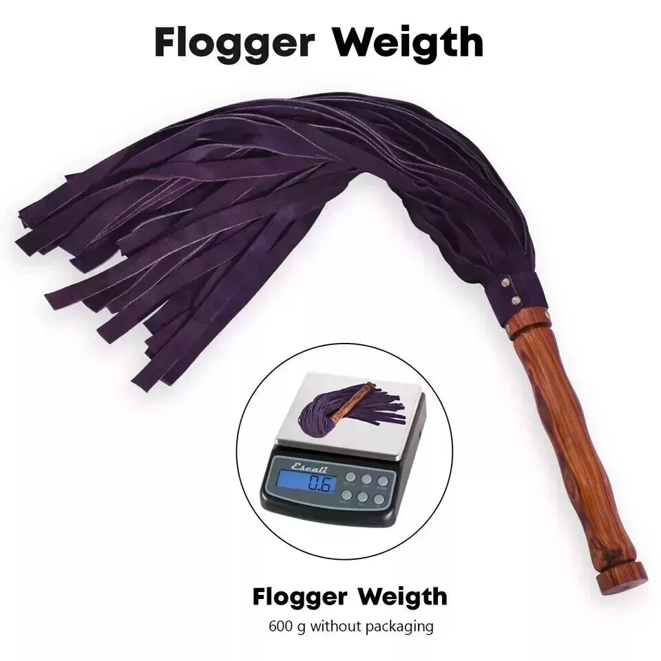 Purple Genuine Leather Flogger 50 Suede Falls for Sensory Impact Play