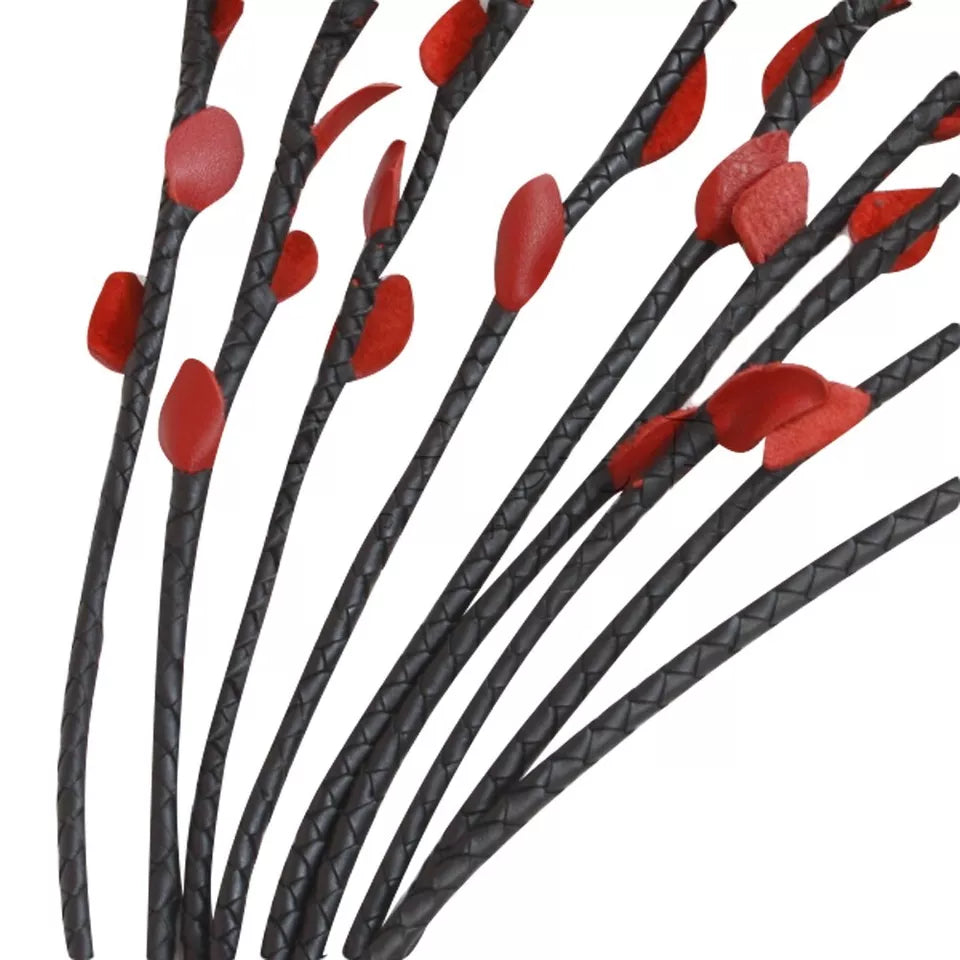 Cowhide Leather Braided Flogger with Handcrafted Red Roses Handmade