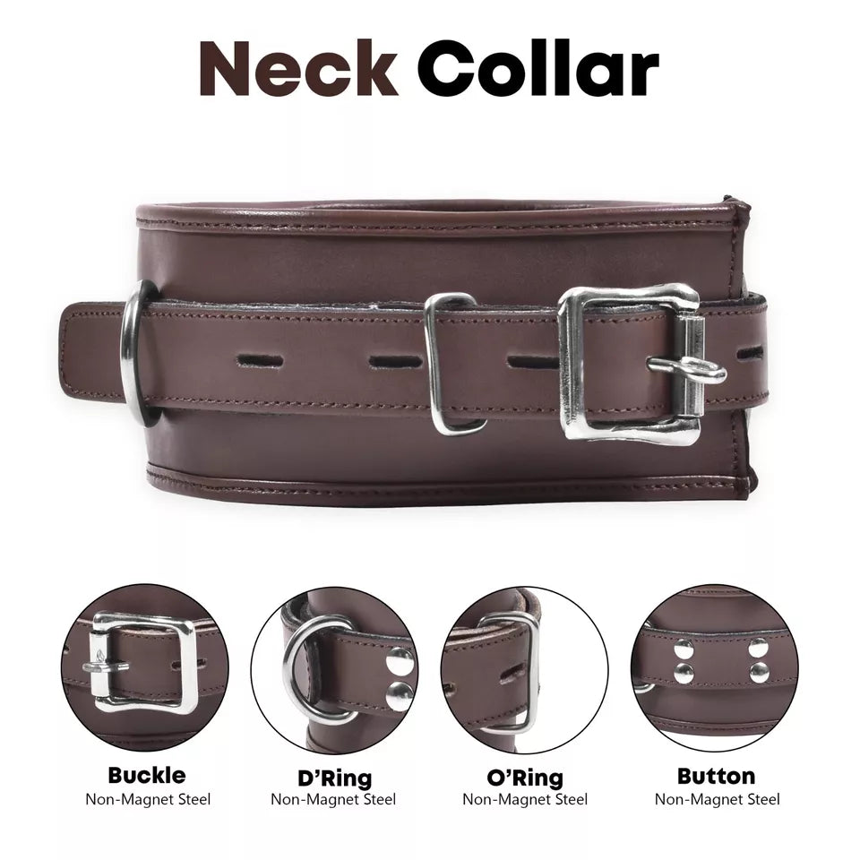 BD*SM 7 Piece Real Cowhide Leather Restraint Set Adjustable Padded and Beginner Friendly