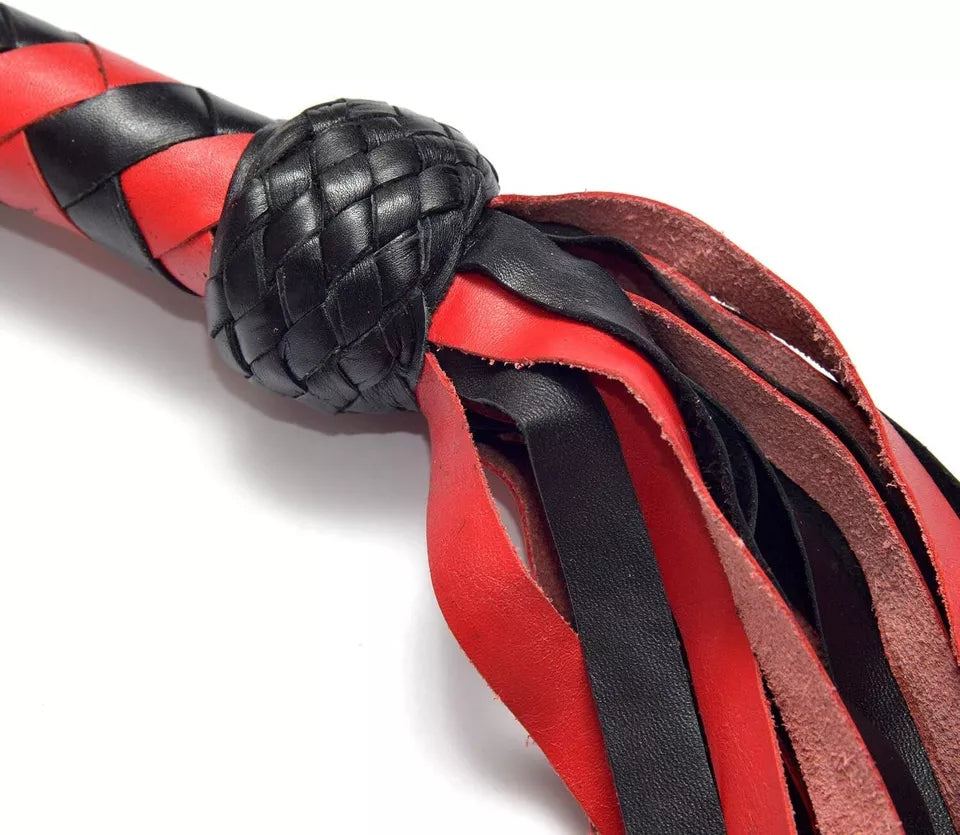 Genuine Leather Horse Riding Whip Red & Black Cowhide Thick Crop for Outdoor Training & Racing