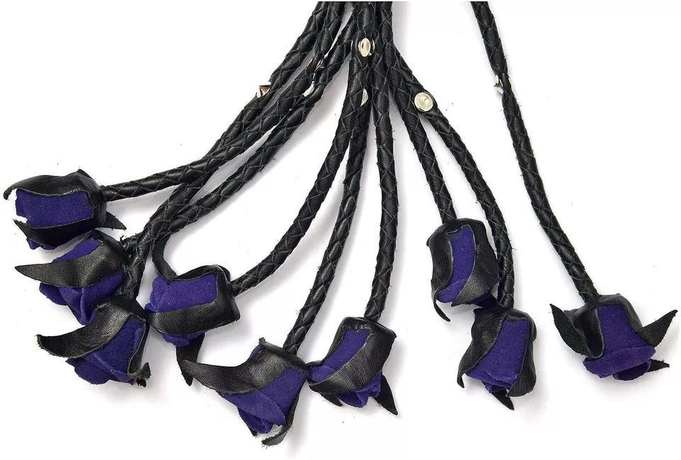 Purple Suede Leather Flogger 9 Rose Tail Heavy Duty Impact Whip Handmade