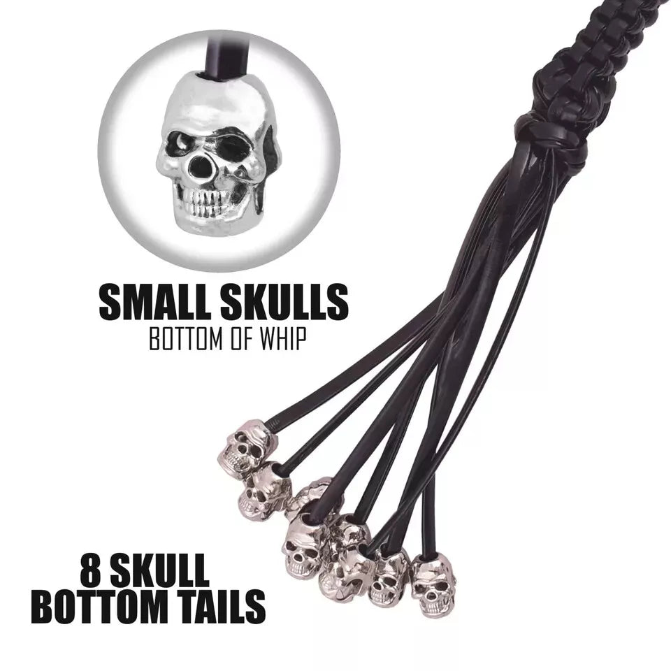 42 Motorcycle Leather Biker Whip Black Skull Design