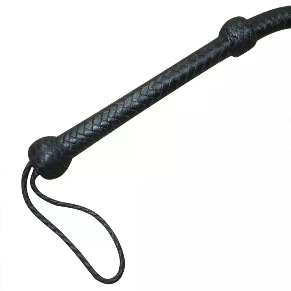 4 Feet Handmade 12 Plait Genuine Cowhide Leather Bull Whip Long Black Stock Whip with String Popper