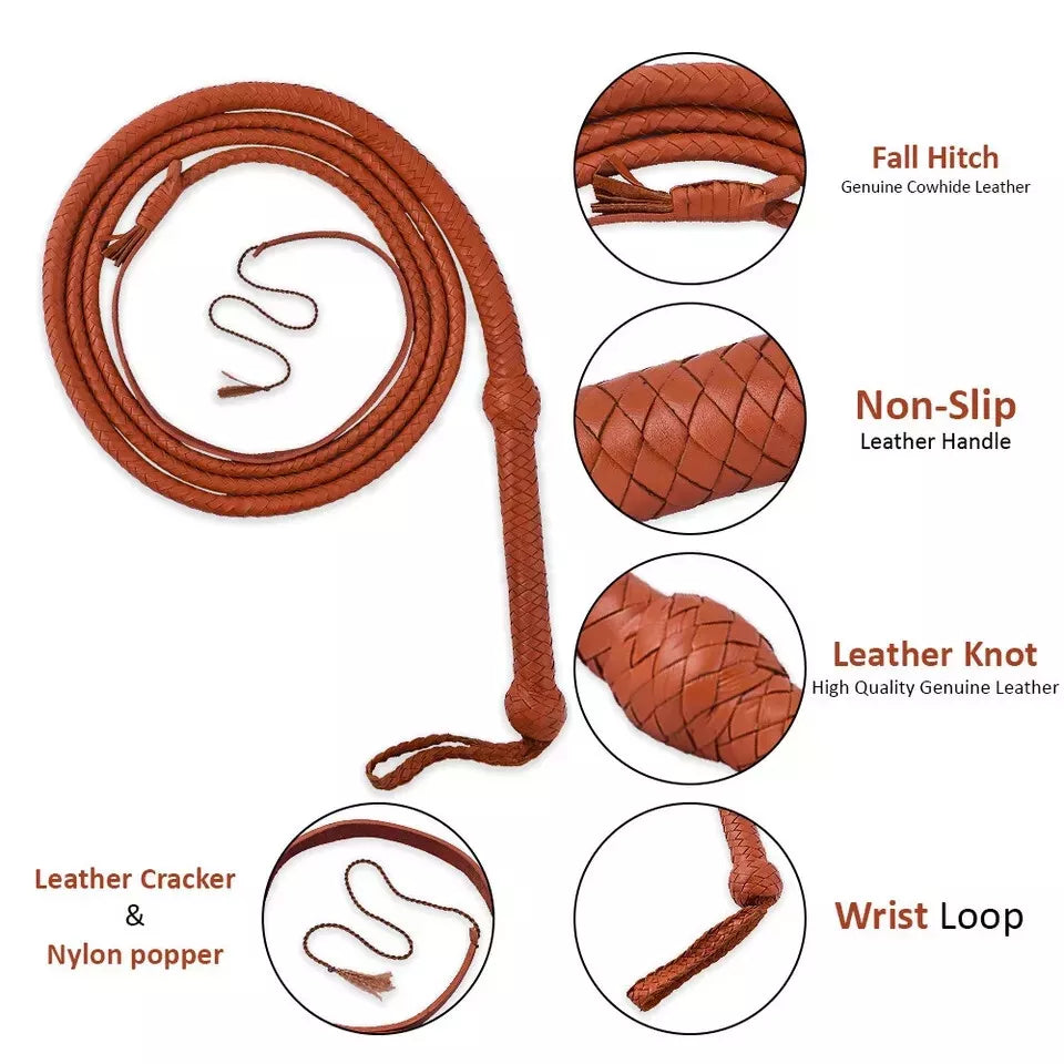 Cow Hide Leather BULL WHIP 04 to 10 Feet Long 12 Plaits Indiana Jones Whip