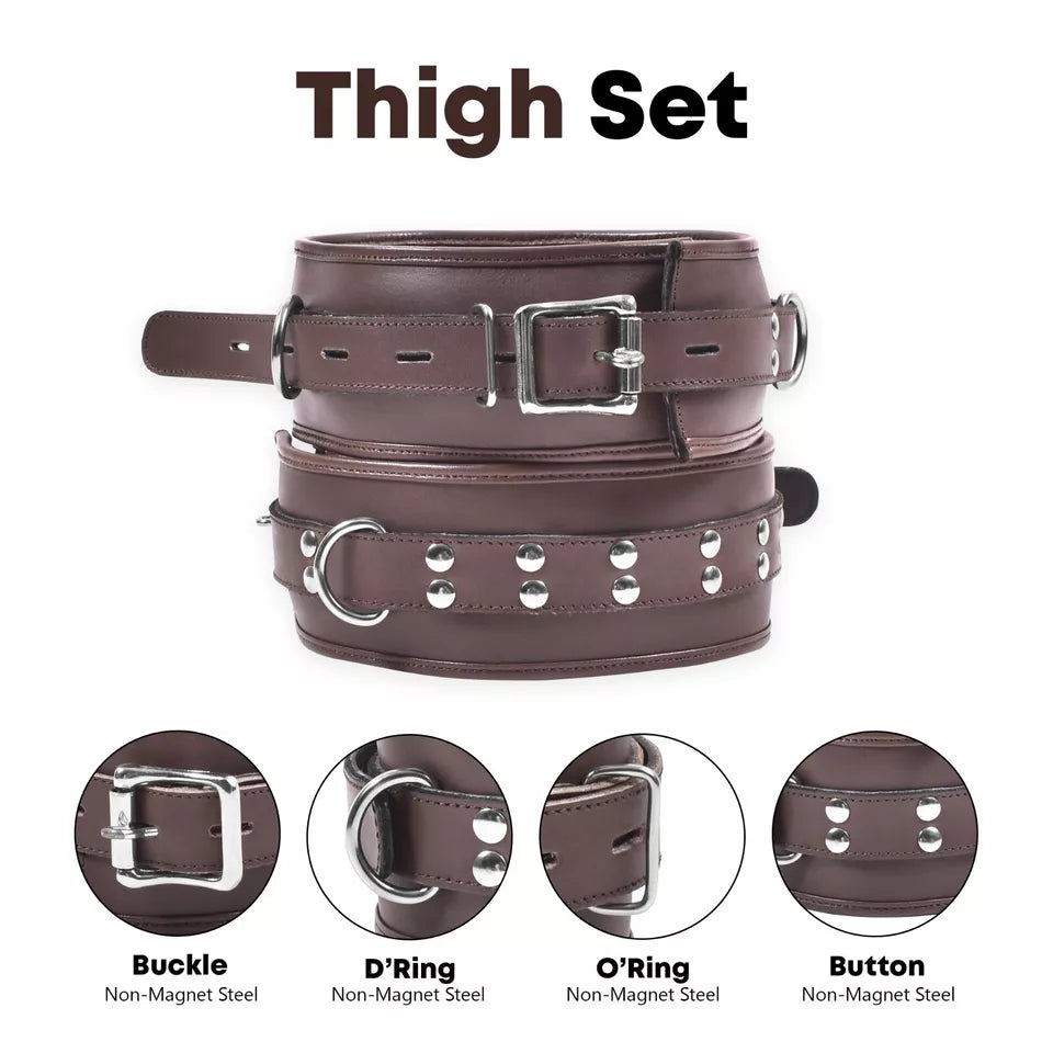 BD*SM 7 Piece Real Cowhide Leather Restraint Set Adjustable Padded and Beginner Friendly