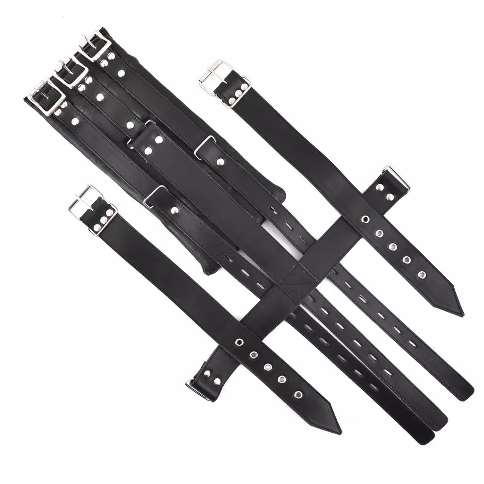 Black Cowhide Leather Padded Wrist Cuffs BD*SM Restraint Set Handmade