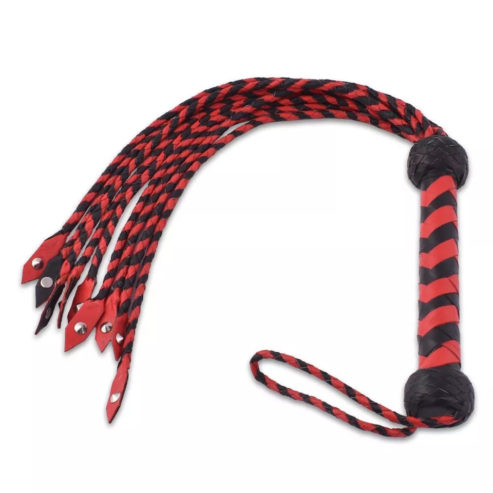 Genuine Cowhide Leather Cat O Nine Tails Braided Falls with Heavy Steel Studs Handmade