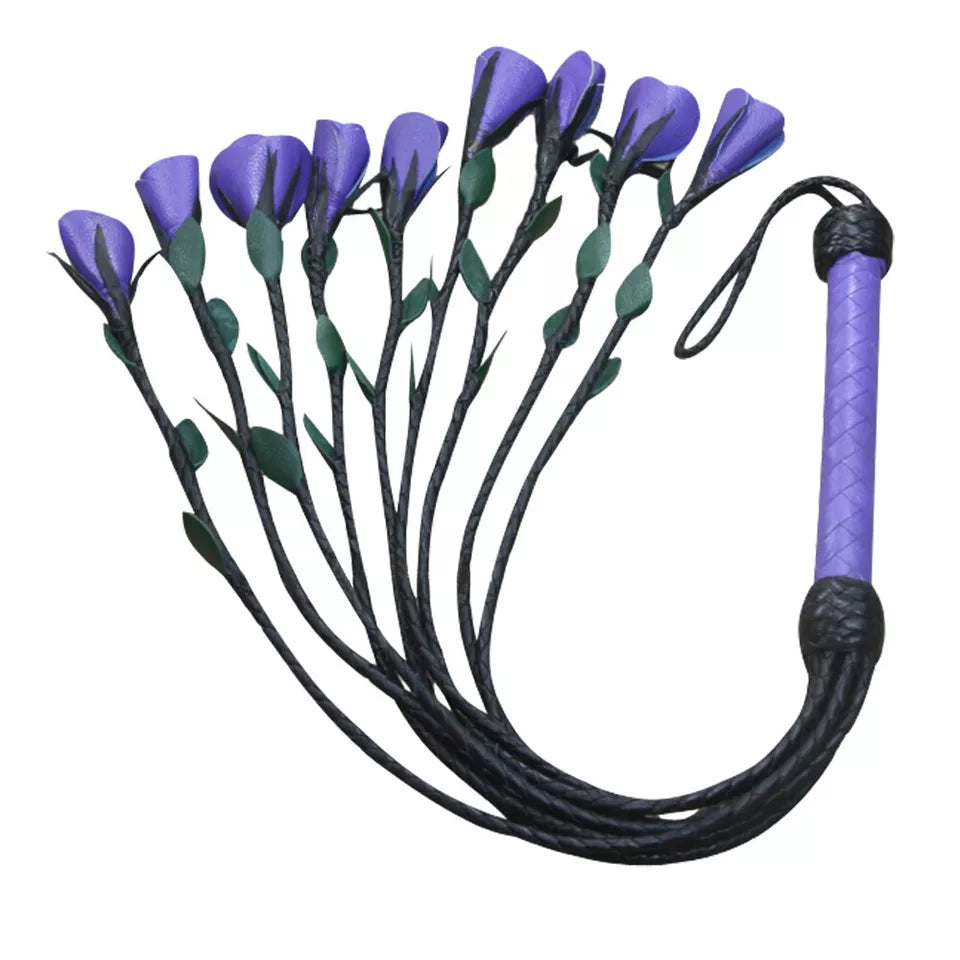 Genuine Leather Flogger with Purple Rose Elegant Durable Design