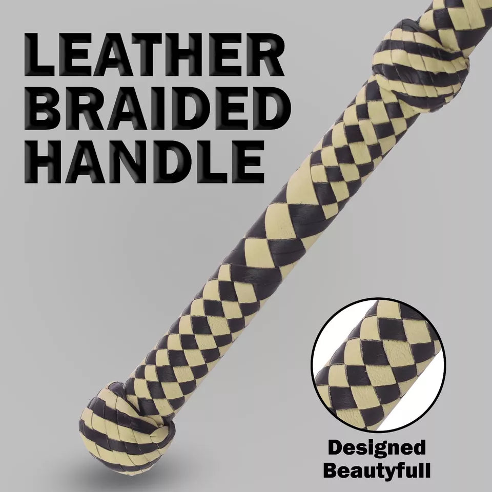 Indiana Jones Genuine Leather Bullwhip Cream Black 8 Feet Long 12 Plait Design