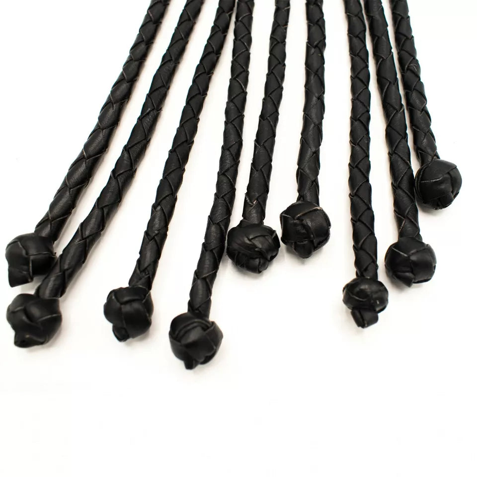 Handmade Genuine Cowhide Leather Flogger Braided Cat Nine Tails with Sturdy Handle