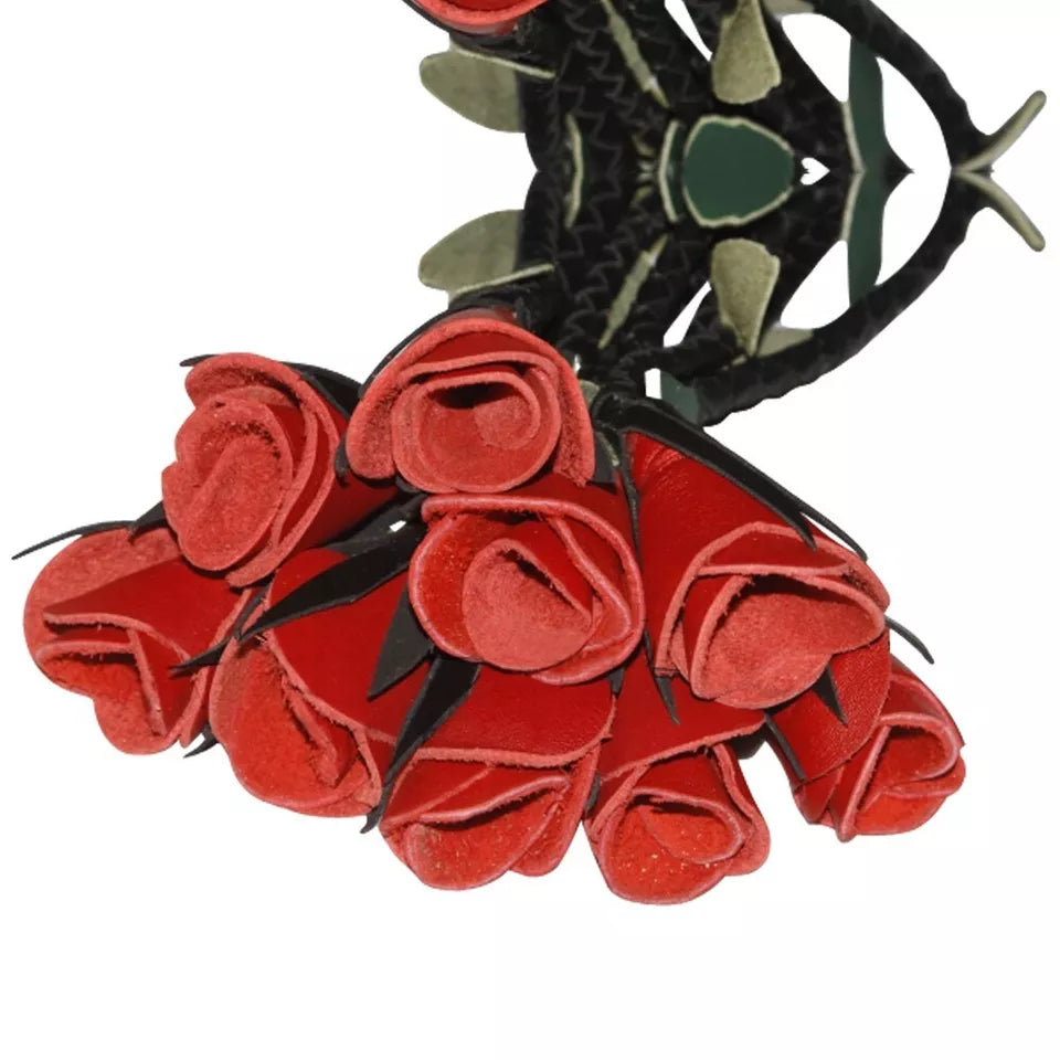 Handcrafted Genuine Cowhide Leather Flogger with Red Roses