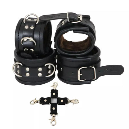 Genuine Leather BD*SM Restraint Set Wrist Ankle Thigh Cuffs Handmade