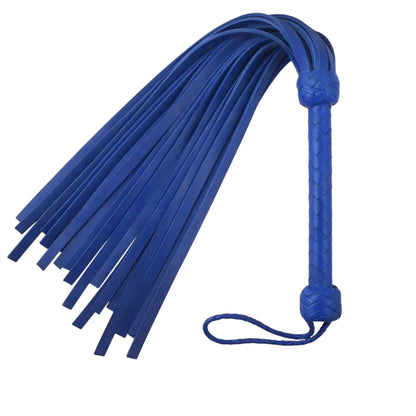 Heavy Duty Cowhide Leather Flogger Whip 18 Thick Blue Rubber Tails