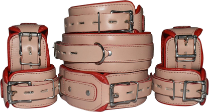 Natural Leather 7 Piece Cuff and Collar Set Wrist Ankle Thigh and Padded Design Handmade