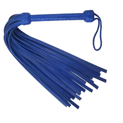 Heavy Duty Cowhide Leather Flogger Whip 18 Thick Blue Rubber Tails