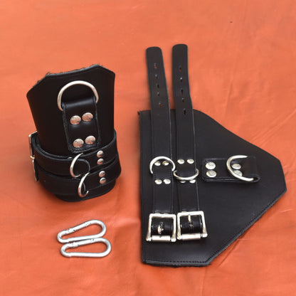 Heavy Duty Leather Suspension Wrist Cuffs Padded Adjustable Locking Restraints for Play