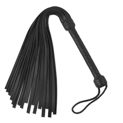 Heavy Duty Black Leather Flogger Whip 18 Thick Rubber Tails for Impact Play