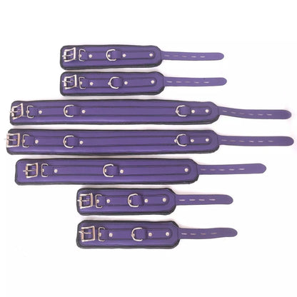 7 Piece Purple Cowhide Leather BD*SM Restraint Set Cuffs Collar Handmade