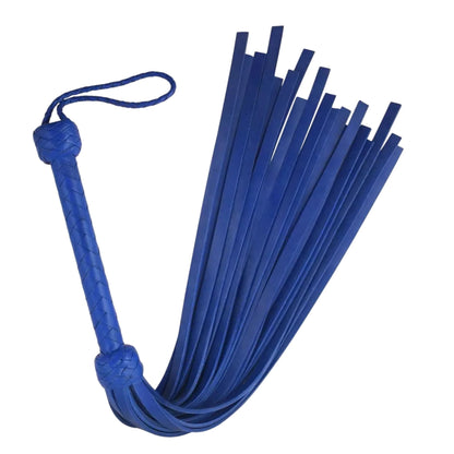 Heavy Duty Cowhide Leather Flogger Whip 18 Thick Blue Rubber Tails