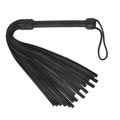 Heavy Duty Black Leather Flogger Whip 18 Thick Rubber Tails for Impact Play