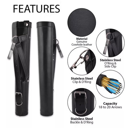 Traditional Handmade Black Cowhide Leather Archery Quiver