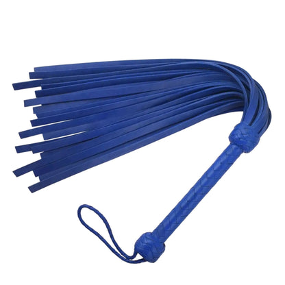 Heavy Duty Cowhide Leather Flogger Whip 18 Thick Blue Rubber Tails