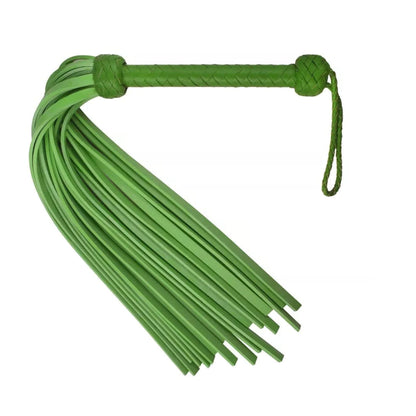 Heavy Duty Green Cowhide Leather Flogger 18 Thick Tails for Deep Thuds Impact