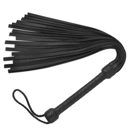 Heavy Duty Black Leather Flogger Whip 18 Thick Rubber Tails for Impact Play