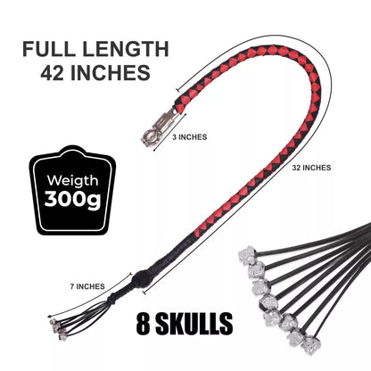 42 Red Black Skulls Leather Get Back Whip for Motorcycles