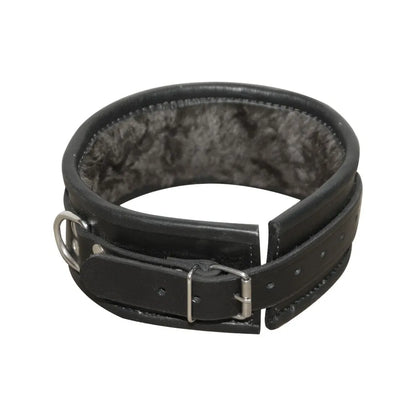 BD*SM Restraint Adjustable Leather Collar with Fur Lining D Ring Handmade