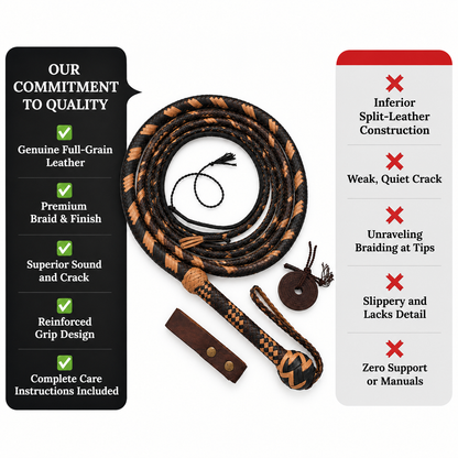Kangaroo Hide Leather 4 Feet to 16 Feet  Bullwhip 16 Plait Indiana Jones Style Bull Whip