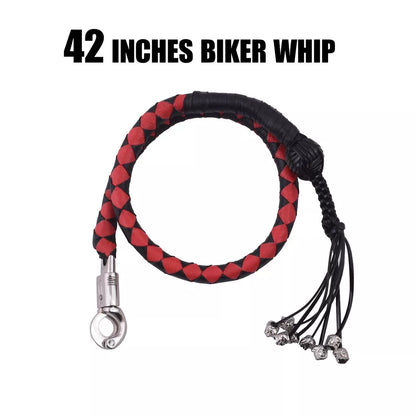 42 Red Black Skulls Leather Get Back Whip for Motorcycles