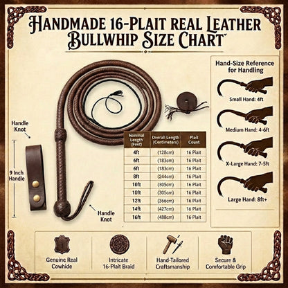 4 Feet to 16 Feet Handmade  Kangaroo Hide Leather Bullwhip 16 Plait Indiana Jones Style Bull whip