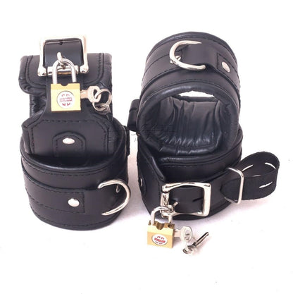 5 Piece Genuine Leather Restraint Set Padded Wrist Ankle Cuffs with Adjustable Neck Collar