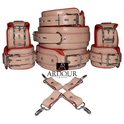 Natural Leather 7 Piece Cuff and Collar Set Wrist Ankle Thigh and Padded Design Handmade