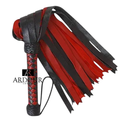 Genuine Red and Black Cowhide Leather Flogger 25 Tail Design